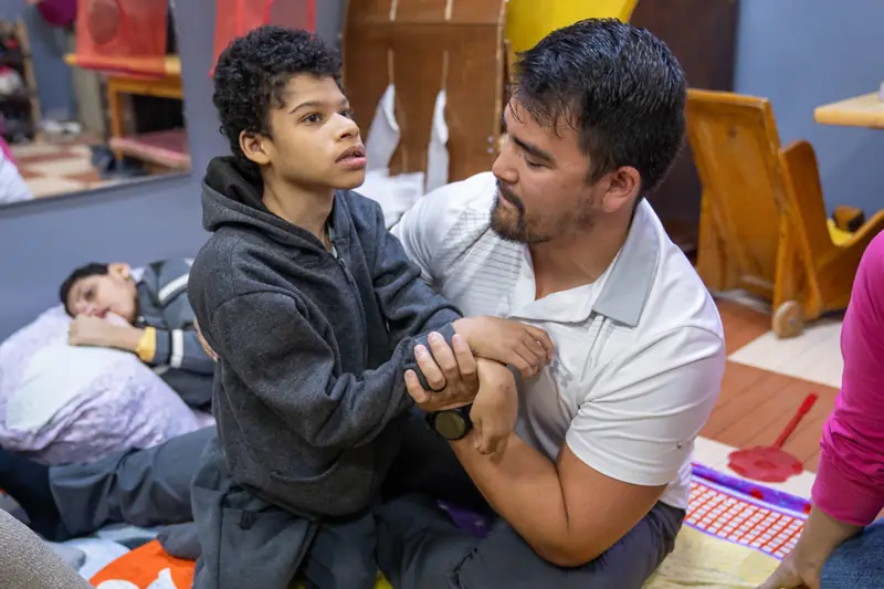 A caring moment with a child with special needs