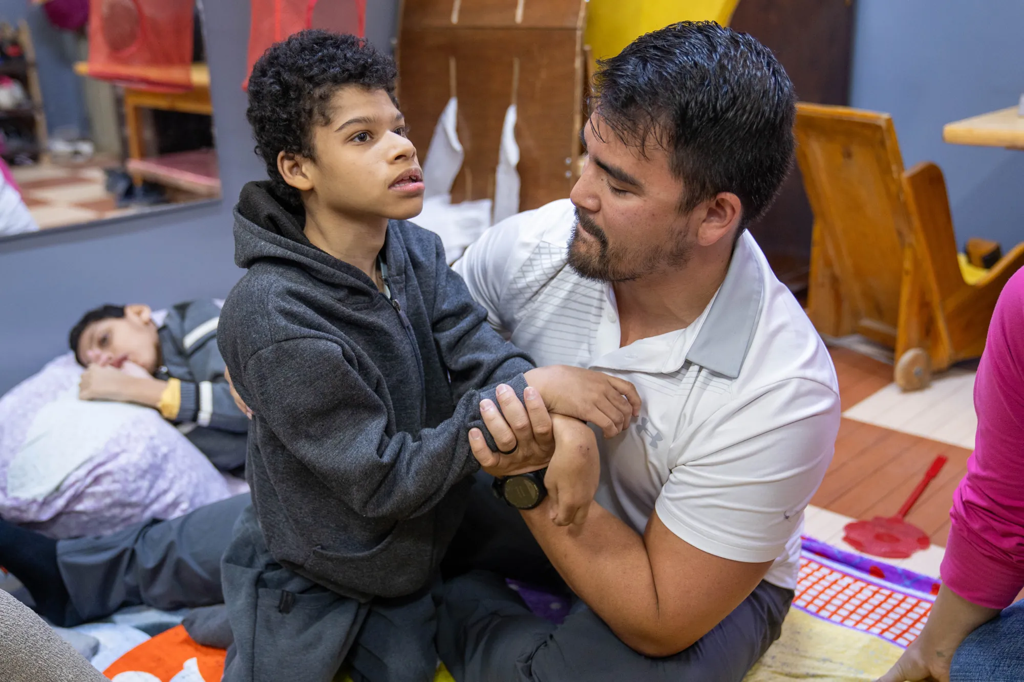A caring moment with a child with special needs